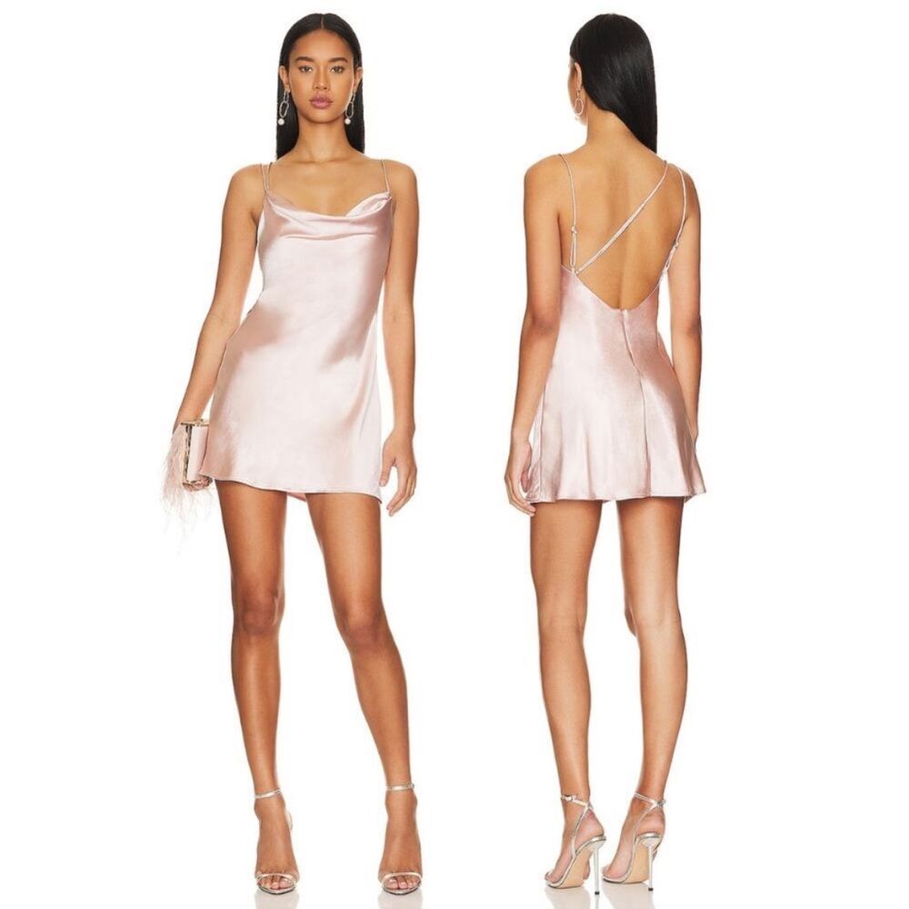 Revolve Tularosa Noah Cowl Neck Satin Mini Dress in Blush Pink Size Medium
